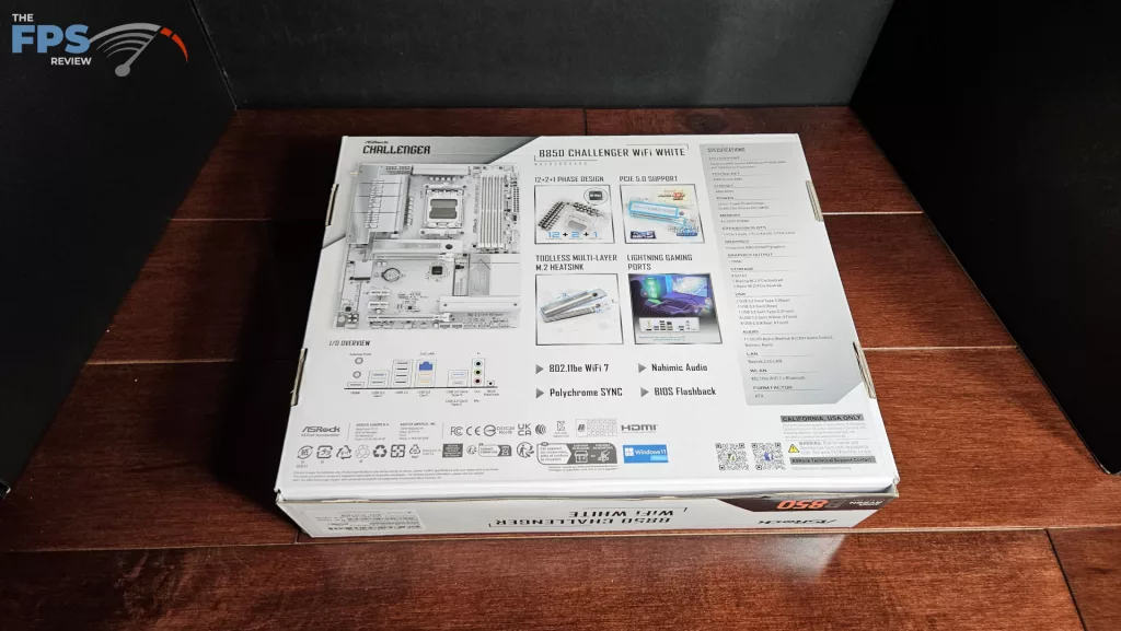 ASRock B850 CHALLENGER WiFi WHITE: box back