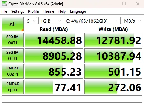 ASRock B850 CHALLENGER WiFi WHITE: performance benchmark crystaldisk