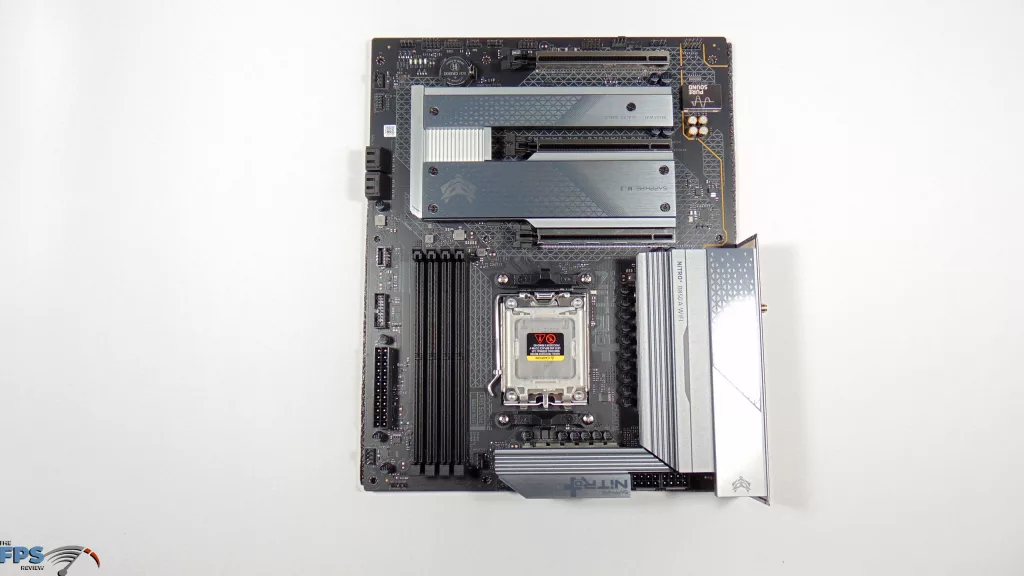 SAPPHIRE NITRO+ B850A WIFI 7 Motherboard Top View Upside Down