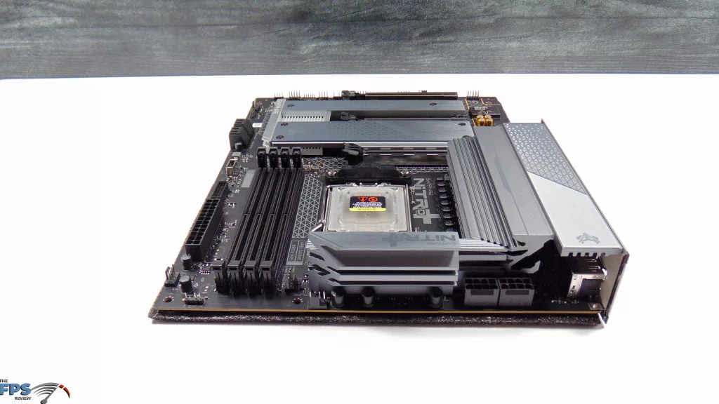 SAPPHIRE NITRO+ B850A WIFI 7 Motherboard Top View Upside Down Angled