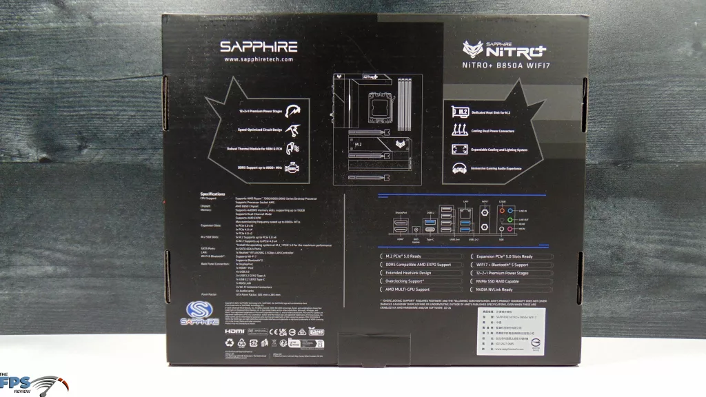SAPPHIRE NITRO+ B850A WIFI 7 Motherboard Box Back