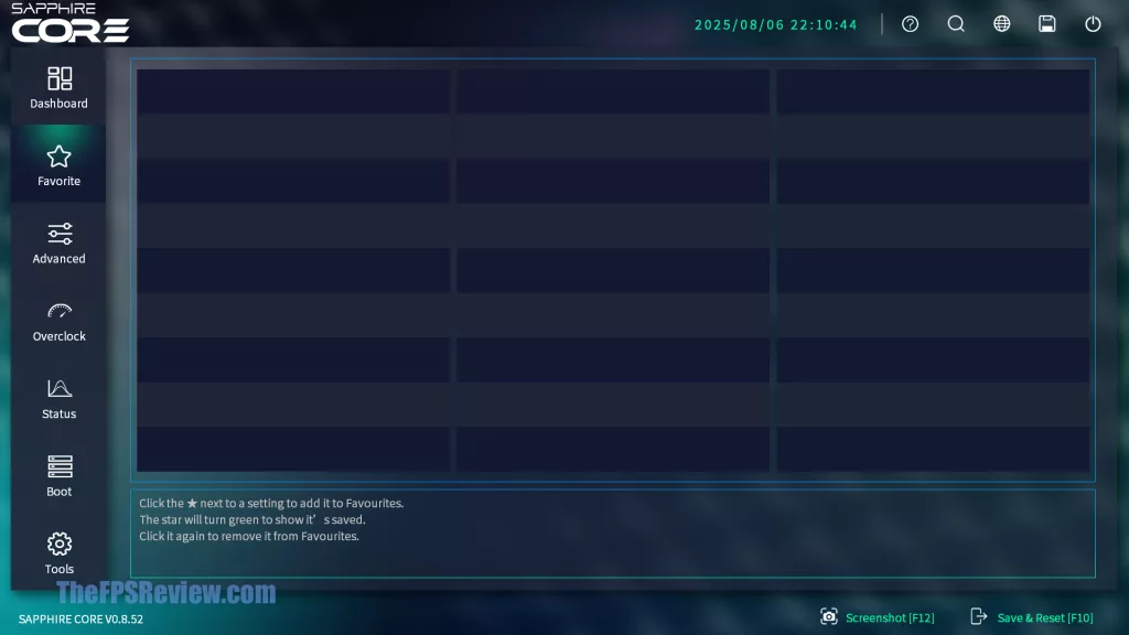 SAPPHIRE NITRO+ B850A WIFI 7 Motherboard SAPPHIRE CORE BIOS UI UEFI Screenshot