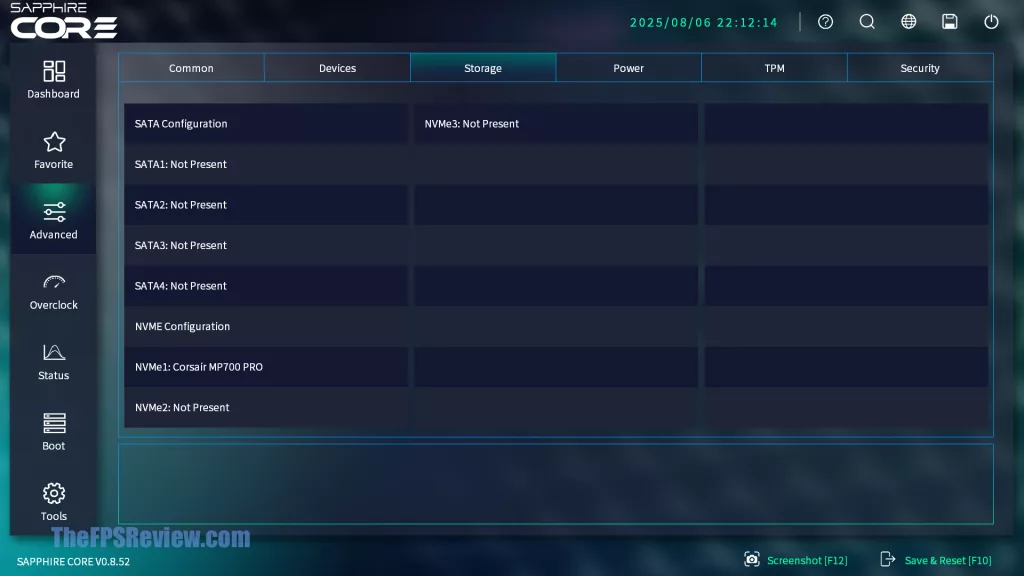 SAPPHIRE NITRO+ B850A WIFI 7 Motherboard SAPPHIRE CORE BIOS UI UEFI Screenshot