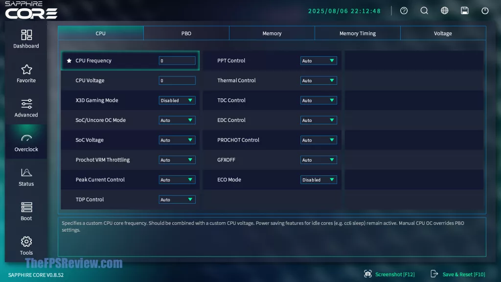 SAPPHIRE NITRO+ B850A WIFI 7 Motherboard SAPPHIRE CORE BIOS UI UEFI Screenshot