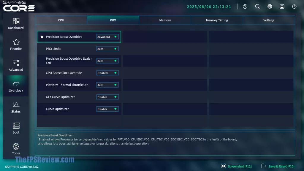 SAPPHIRE NITRO+ B850A WIFI 7 Motherboard SAPPHIRE CORE BIOS UI UEFI Screenshot