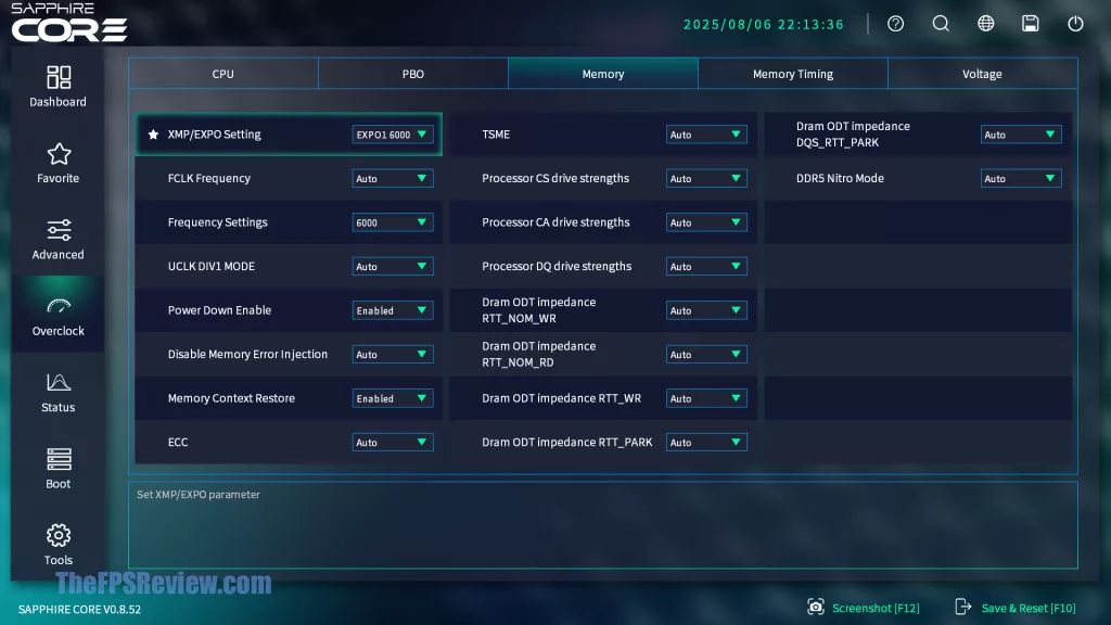 SAPPHIRE NITRO+ B850A WIFI 7 Motherboard SAPPHIRE CORE BIOS UI UEFI Screenshot