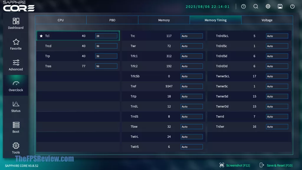 SAPPHIRE NITRO+ B850A WIFI 7 Motherboard SAPPHIRE CORE BIOS UI UEFI Screenshot