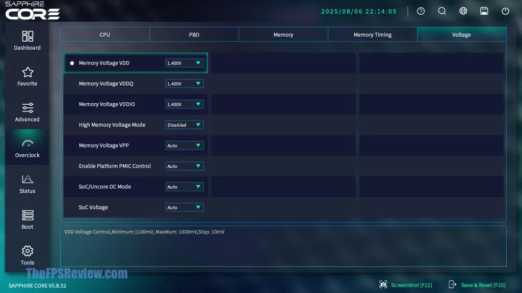 SAPPHIRE NITRO+ B850A WIFI 7 Motherboard SAPPHIRE CORE BIOS UI UEFI Screenshot