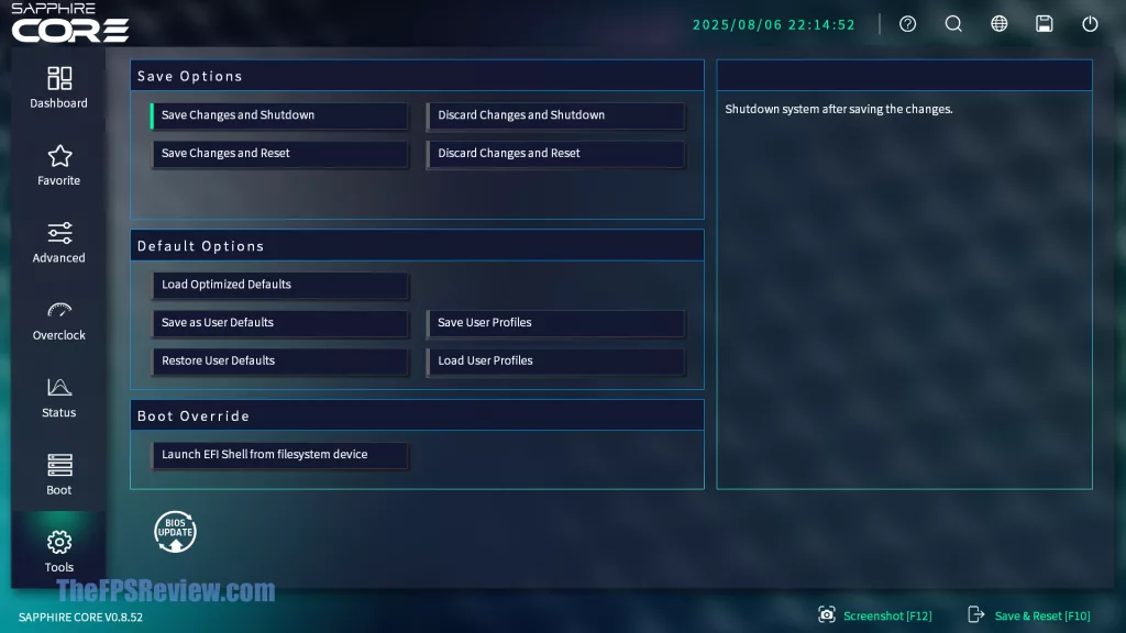 SAPPHIRE NITRO+ B850A WIFI 7 Motherboard SAPPHIRE CORE BIOS UI UEFI Screenshot