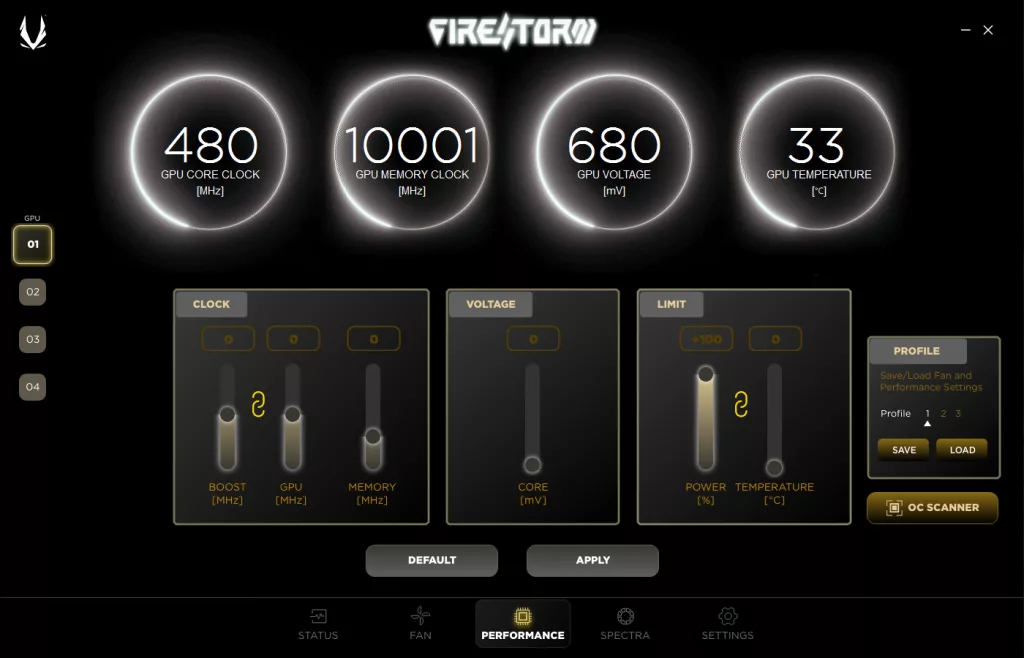 ZOTAC GAMING GeForce RTX 5050 SOLO FireStorm Utility Screenshot