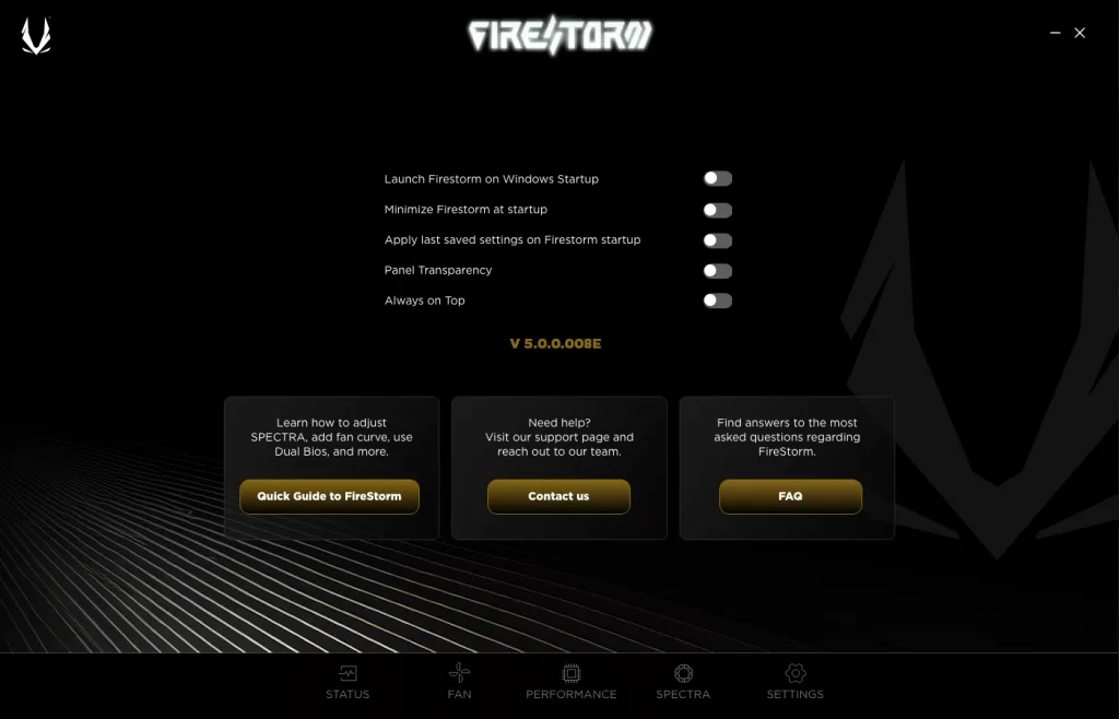 ZOTAC GAMING GeForce RTX 5050 SOLO FireStorm Utility Screenshot
