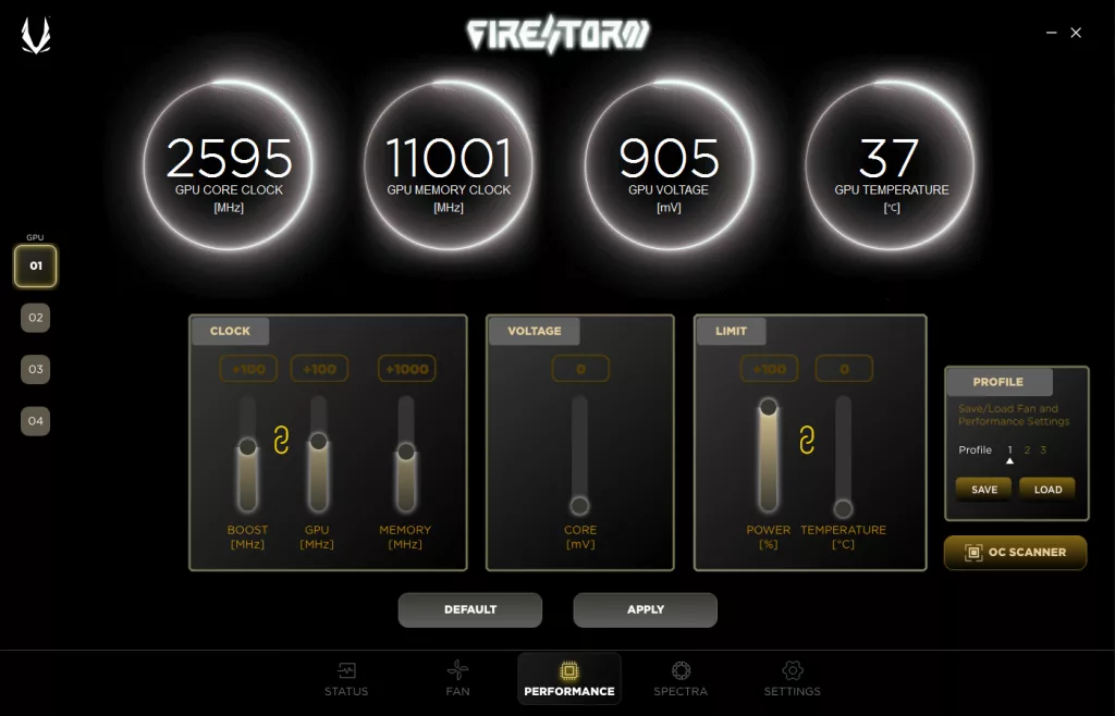 ZOTAC GAMING GeForce RTX 5050 SOLO FireStorm Utility Overclock Screenshot