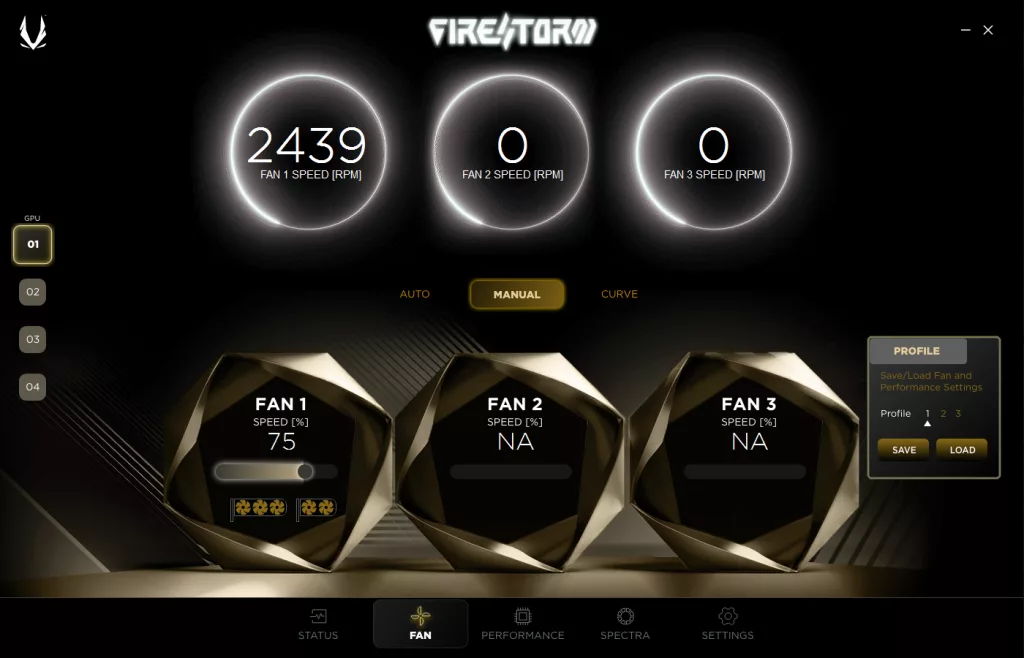 ZOTAC GAMING GeForce RTX 5050 SOLO FireStorm Utility Fan Speed Screenshot