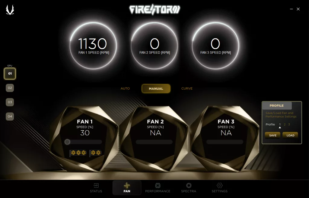 ZOTAC GAMING GeForce RTX 5050 SOLO FireStorm Utility Fan Speed Screenshot