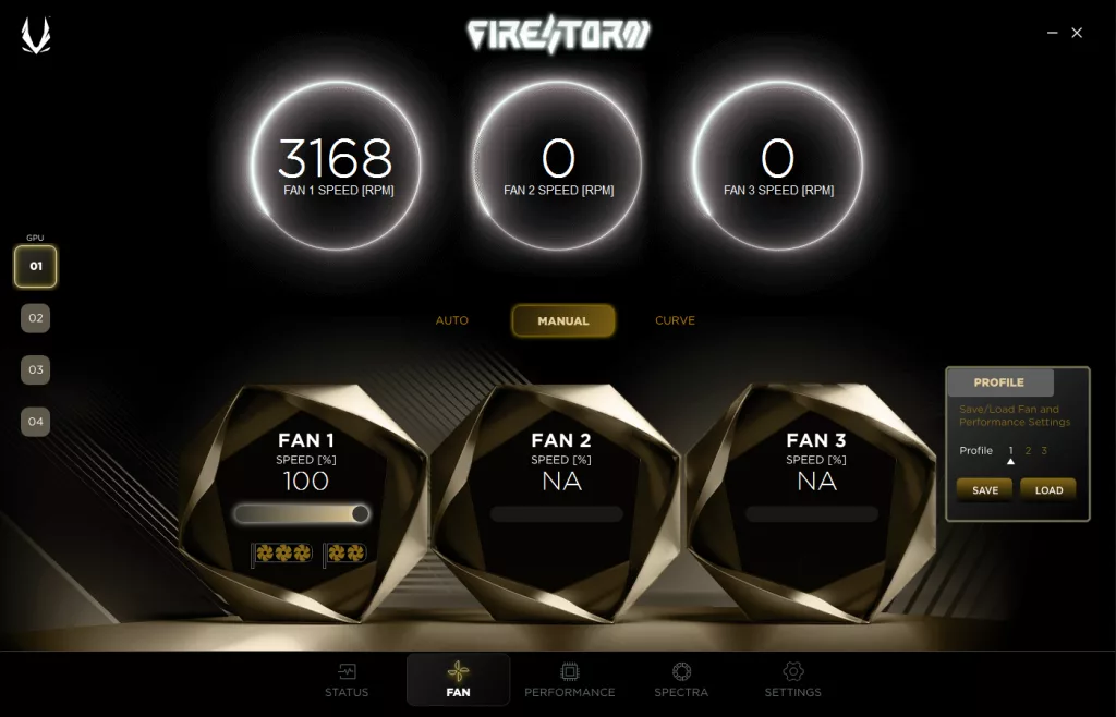 ZOTAC GAMING GeForce RTX 5050 SOLO FireStorm Utility Fan Speed Screenshot