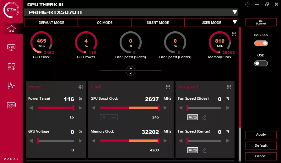 ASUS GPU Tweak Default Overclocking Range Screenshot