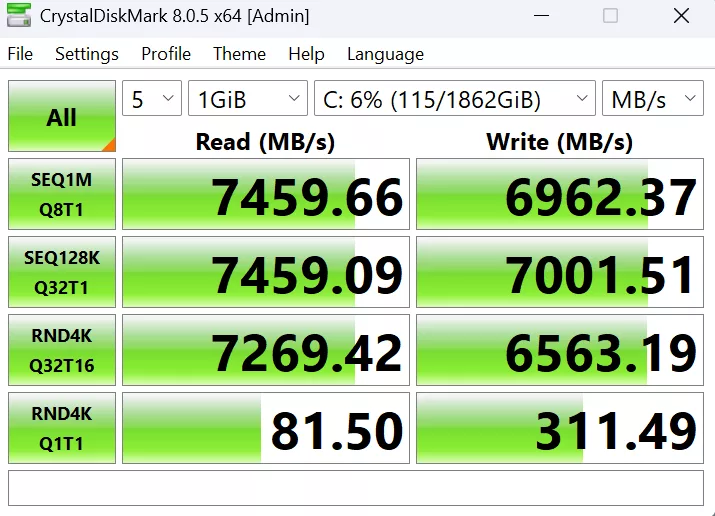 GIGABYTE X870E AORUS ELITE X3D Motherboard: crystalDisk performance