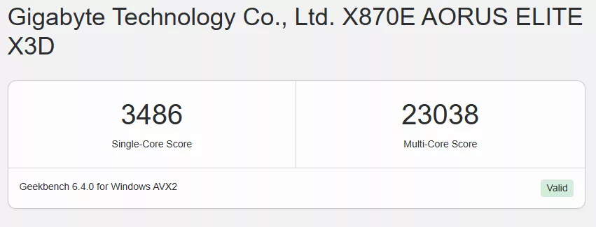 GIGABYTE X870E AORUS ELITE X3D Motherboard: geekbench