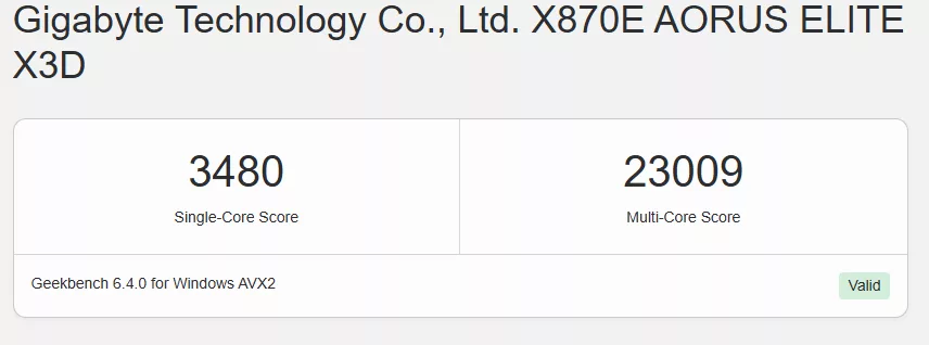 GIGABYTE X870E AORUS ELITE X3D Motherboard: geekbench
