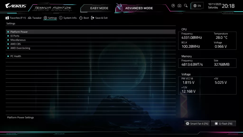 GIGABYTE X870E AORUS ELITE X3D Motherboard: BIOS screenshot