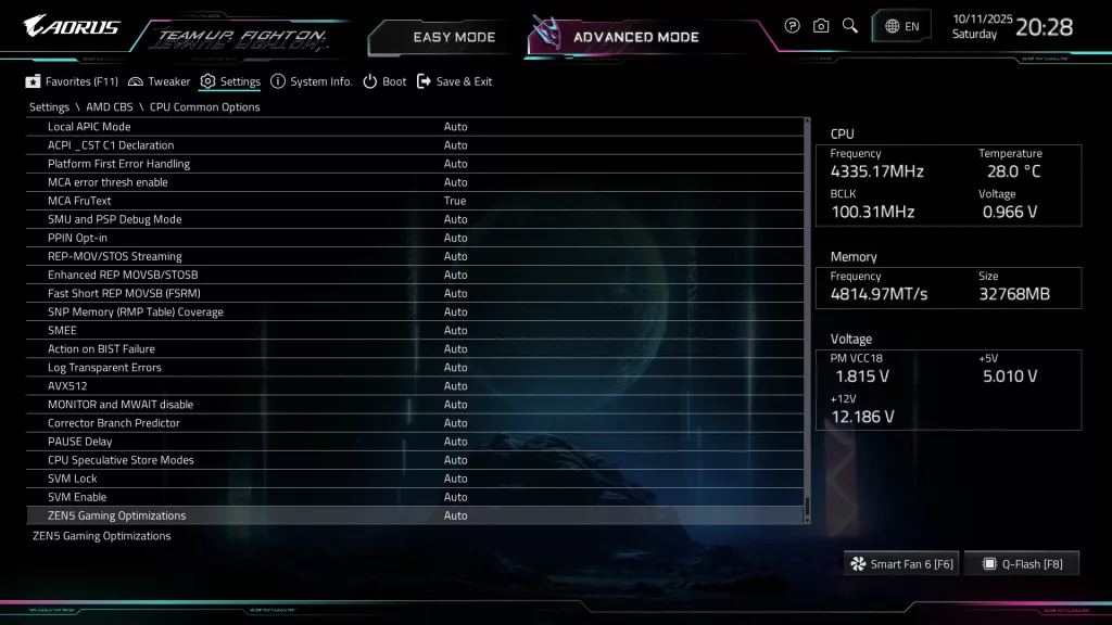 GIGABYTE X870E AORUS ELITE X3D Motherboard: BIOS screenshot