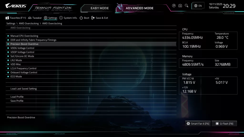 GIGABYTE X870E AORUS ELITE X3D Motherboard: BIOS screenshot
