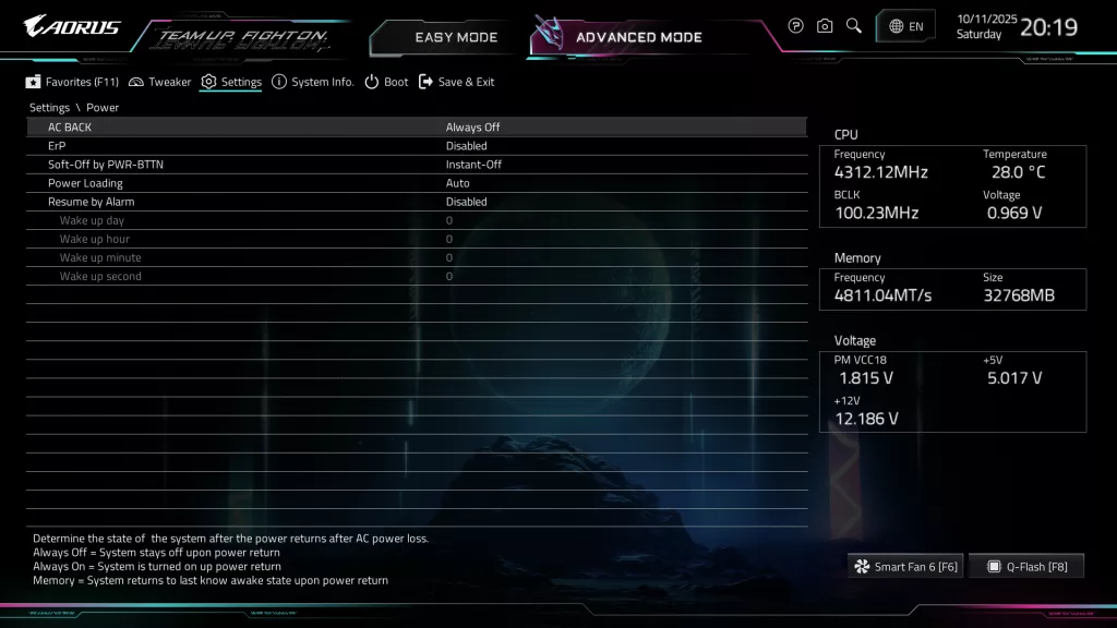 GIGABYTE X870E AORUS ELITE X3D Motherboard: BIOS screenshot