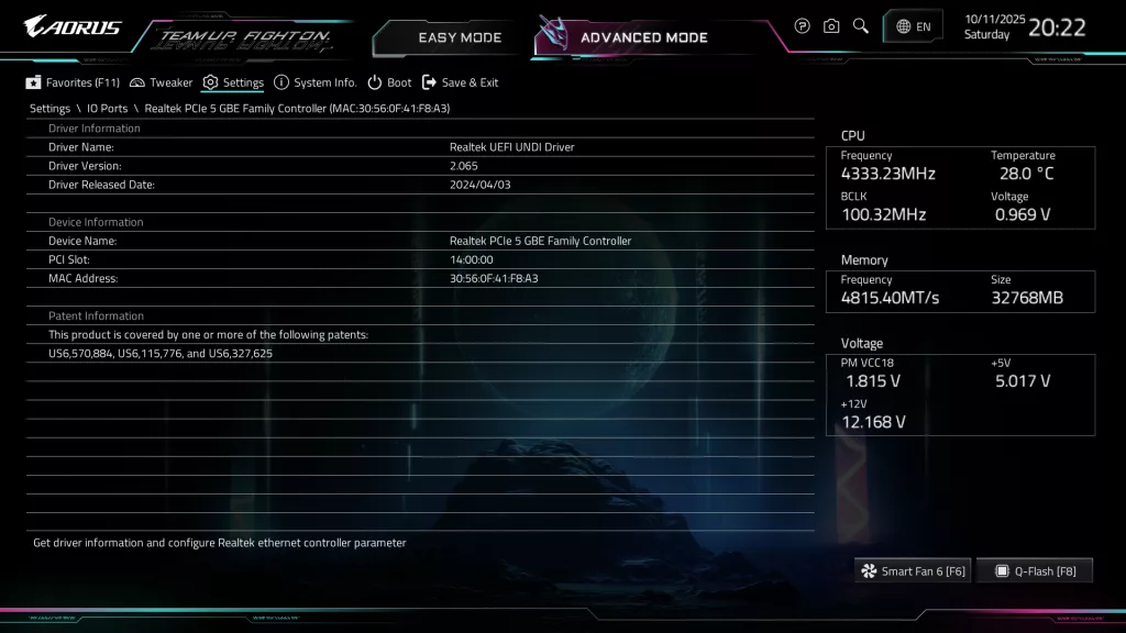 GIGABYTE X870E AORUS ELITE X3D Motherboard: BIOS screenshot