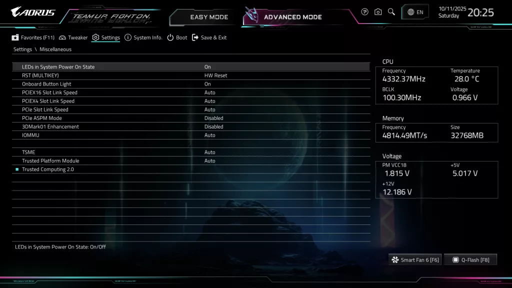 GIGABYTE X870E AORUS ELITE X3D Motherboard: BIOS screenshot