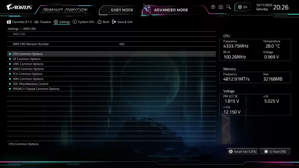 GIGABYTE X870E AORUS ELITE X3D Motherboard: BIOS screenshot