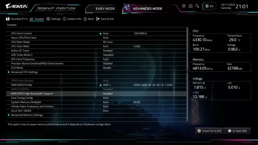 GIGABYTE X870E AORUS ELITE X3D Motherboard: BIOS screenshot