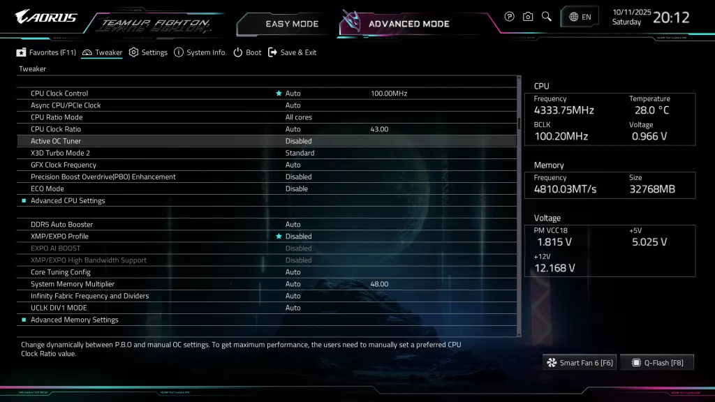GIGABYTE X870E AORUS ELITE X3D Motherboard: BIOS screenshot