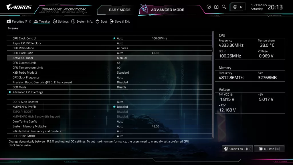GIGABYTE X870E AORUS ELITE X3D Motherboard: BIOS screenshot