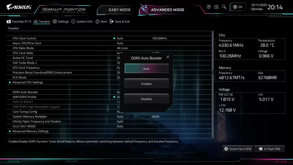 GIGABYTE X870E AORUS ELITE X3D Motherboard: BIOS screenshot