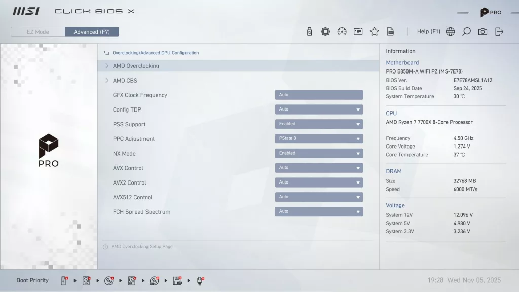 MSI Pro B850M-A WiFi PZ motherboard: BIOS