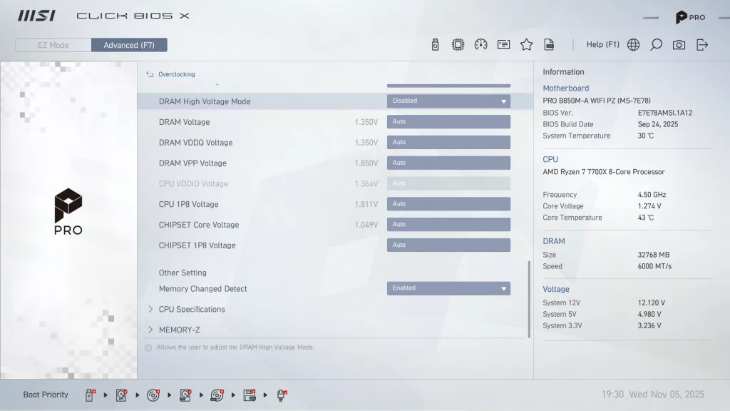 MSI Pro B850M-A WiFi PZ motherboard: BIOS