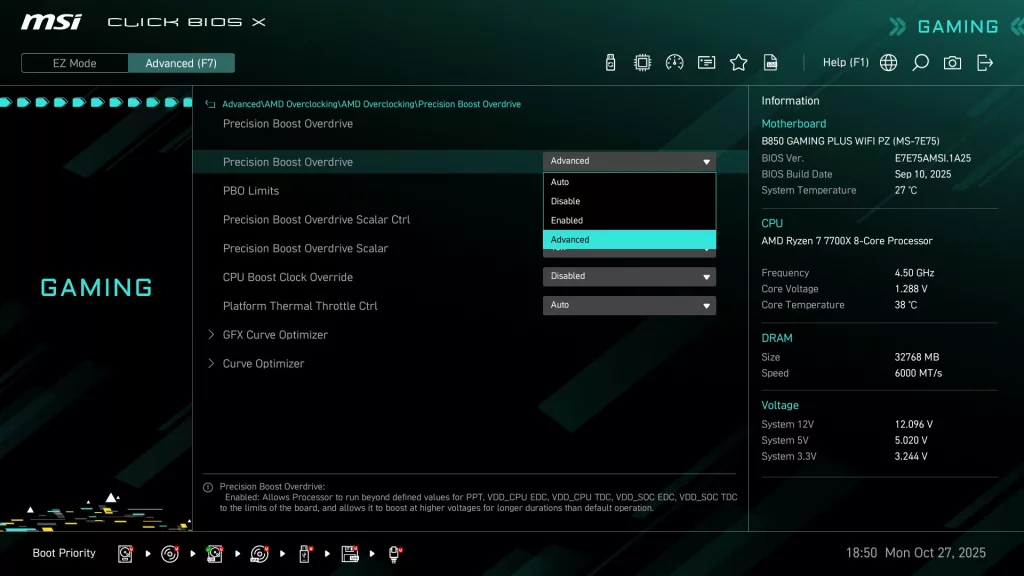 MSI B850 GAMING PLUS WiFi PZ motherboard: BIOS