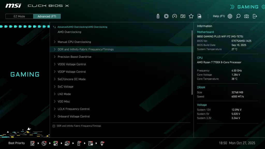 MSI B850 GAMING PLUS WiFi PZ motherboard: BIOS
