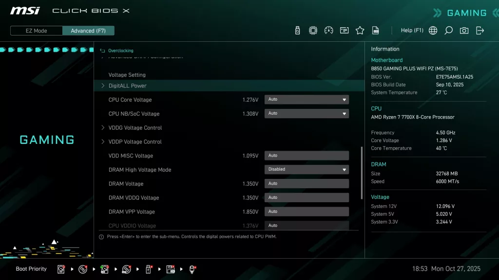 MSI B850 GAMING PLUS WiFi PZ motherboard: BIOS