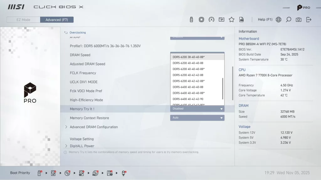 MSI Pro B850M-A WiFi PZ motherboard: BIOS