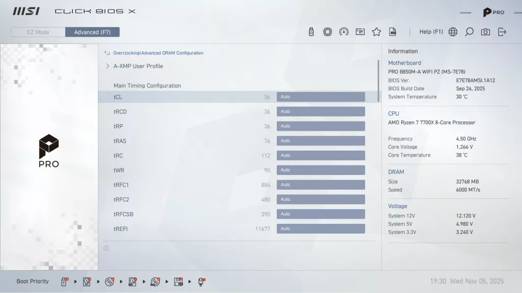 MSI Pro B850M-A WiFi PZ motherboard: BIOS