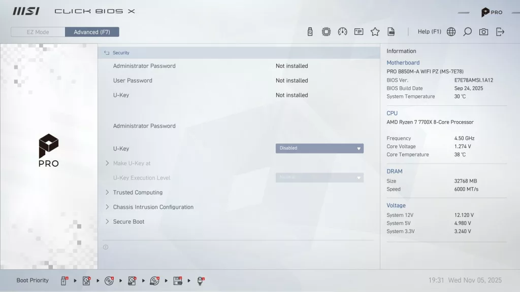 MSI Pro B850M-A WiFi PZ motherboard: BIOS