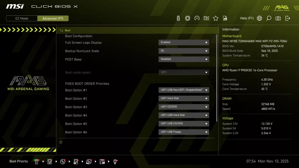 MSI MAG X870E TOMAHAWK MAX WiFi PZ motherboard: BIOS