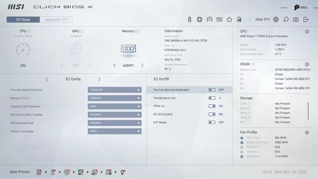 MSI Pro B850M-A WiFi PZ motherboard: BIOS
