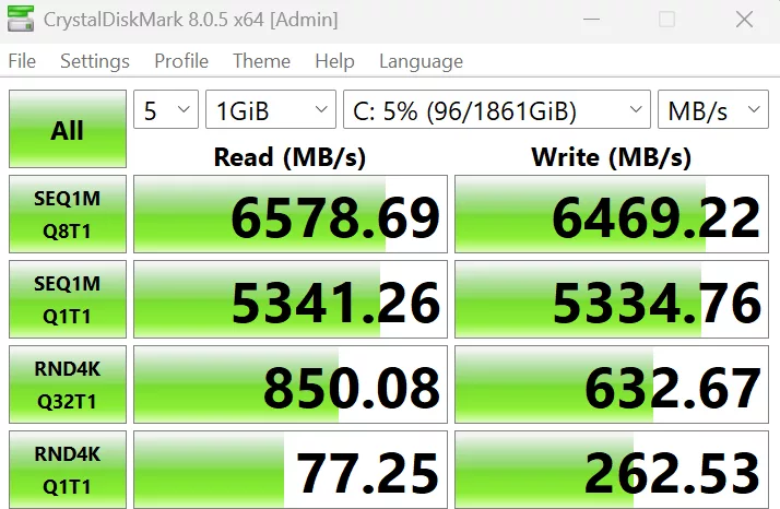 MSI MAG X870E TOMAHAWK MAX WiFi PZ motherboard: performance: CrystalDisk