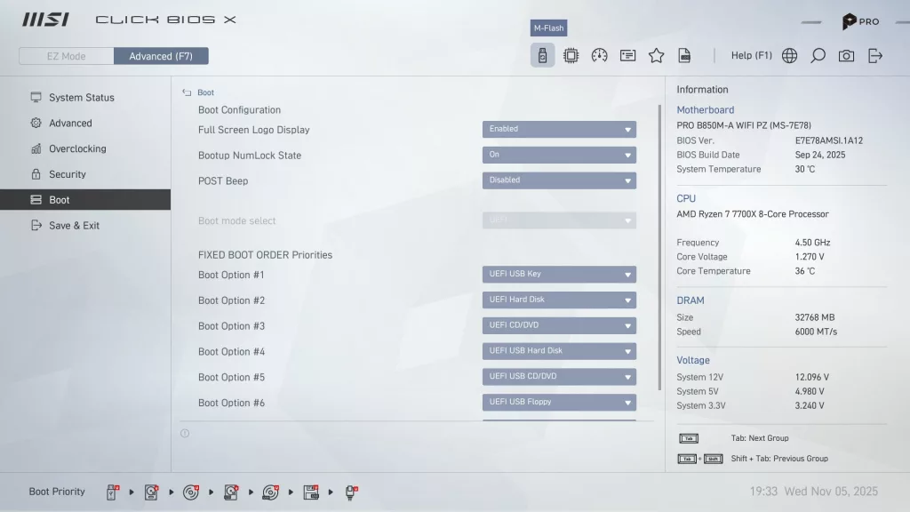 MSI Pro B850M-A WiFi PZ motherboard: BIOS