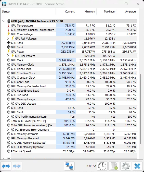 NVIDIA GeForce RTX 5070 Founders Edition Overclock No Voltage HWiNFO64 Screenshot