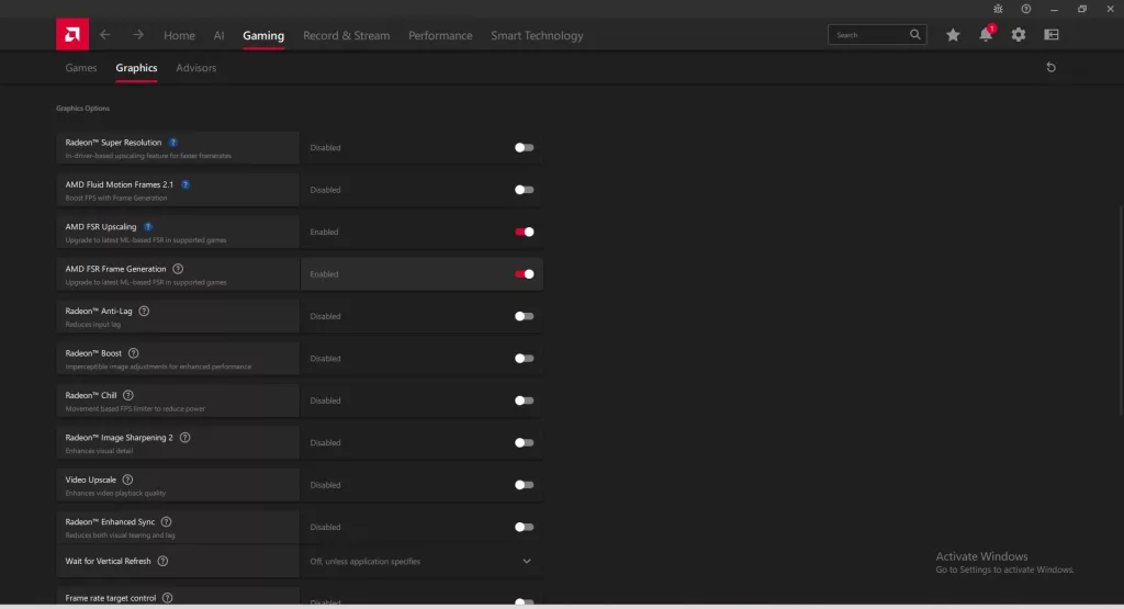 AMD Adrenalin Software Gaming Graphics Screenshot