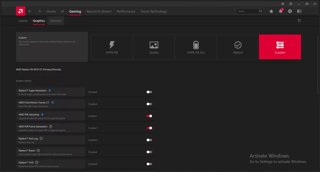 AMD Adrenalin Software Gaming Graphics Control Panel FSR ML-Upscaling and FSR ML-Frame Generation
