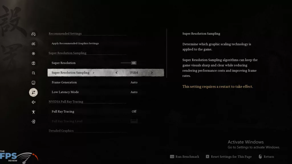 Black Myth Wukong FSR 4 Graphics Settings Screenshot